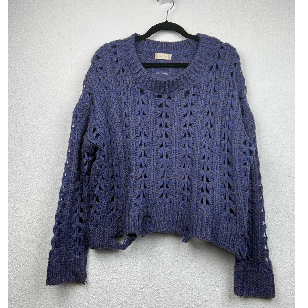 Altar'd State Purple Blue Crochet Sweater - S - Distressed Boho Open Knit Cozy